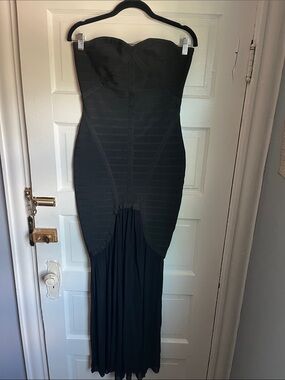 WOW couture Strapless Black Bandage Gown with Draped Skirt